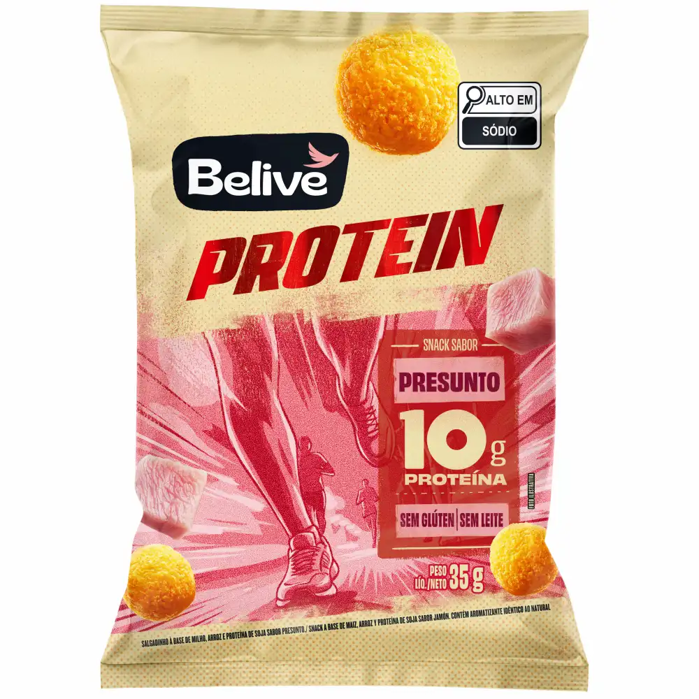 Snack Proteico sabor Presunto Salgadinho Sem Glúten Sem Leite Zero Lactose Belive 35g