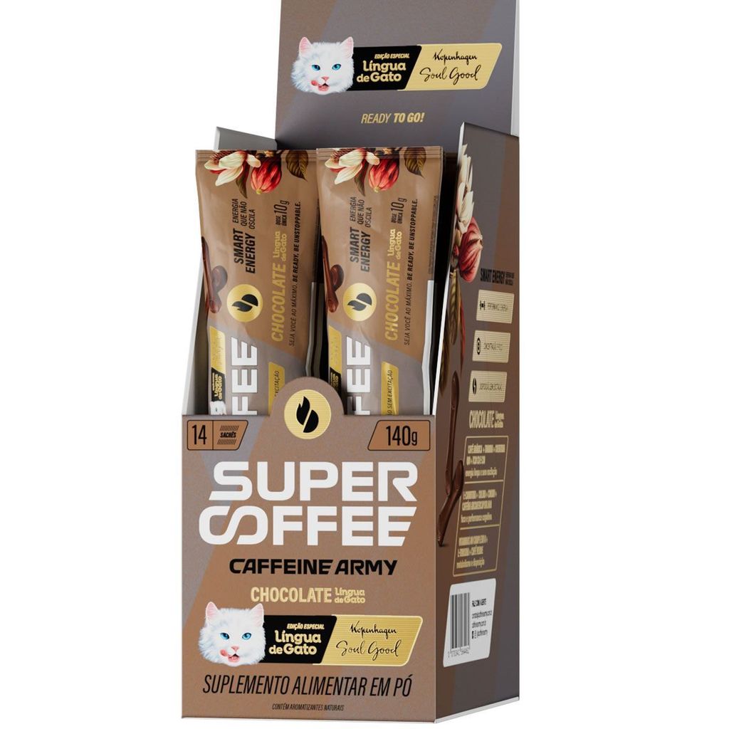 SuperCoffee To Go Caffeine Army Língua de Gato Sachê 10g